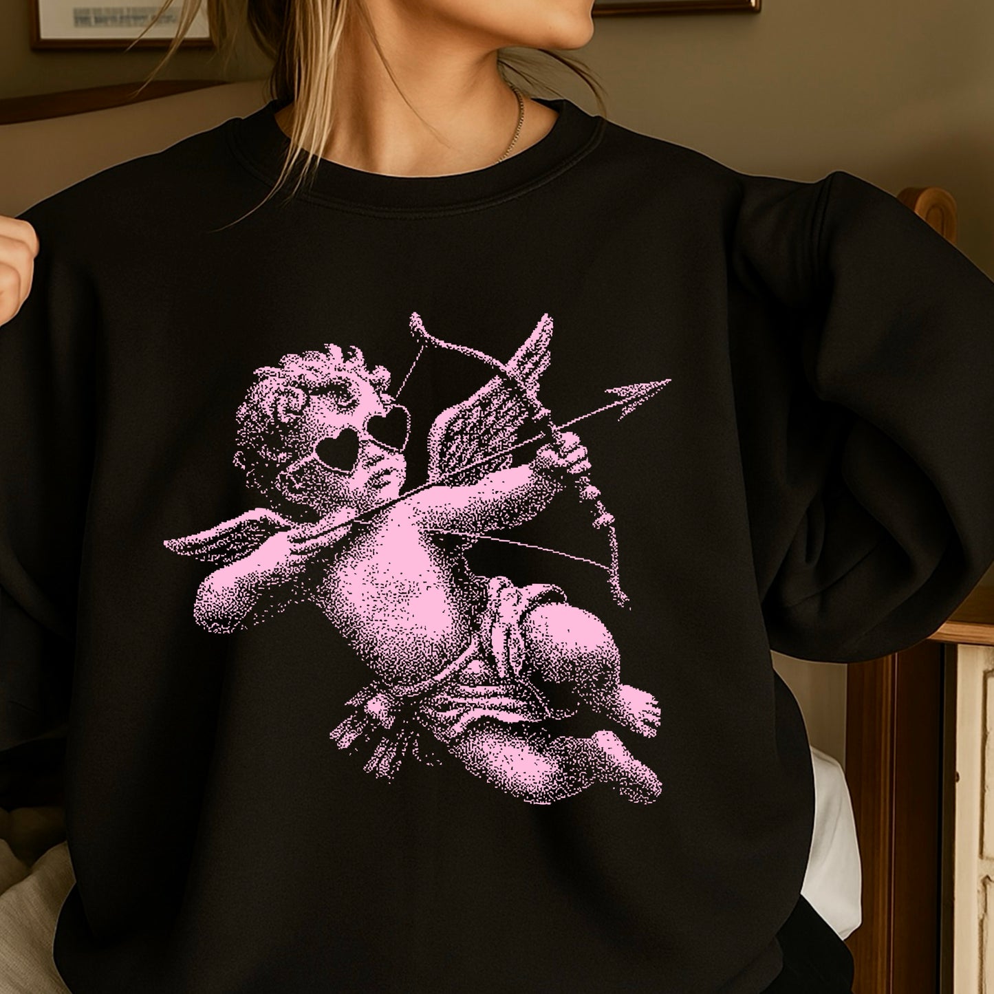 Halftone Cupid Valentine’s Day Crewneck Sweatshirt
