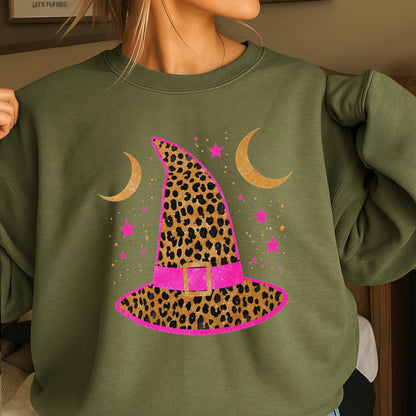 Leopard Witches Hat Halloween Crewneck Sweatshirt