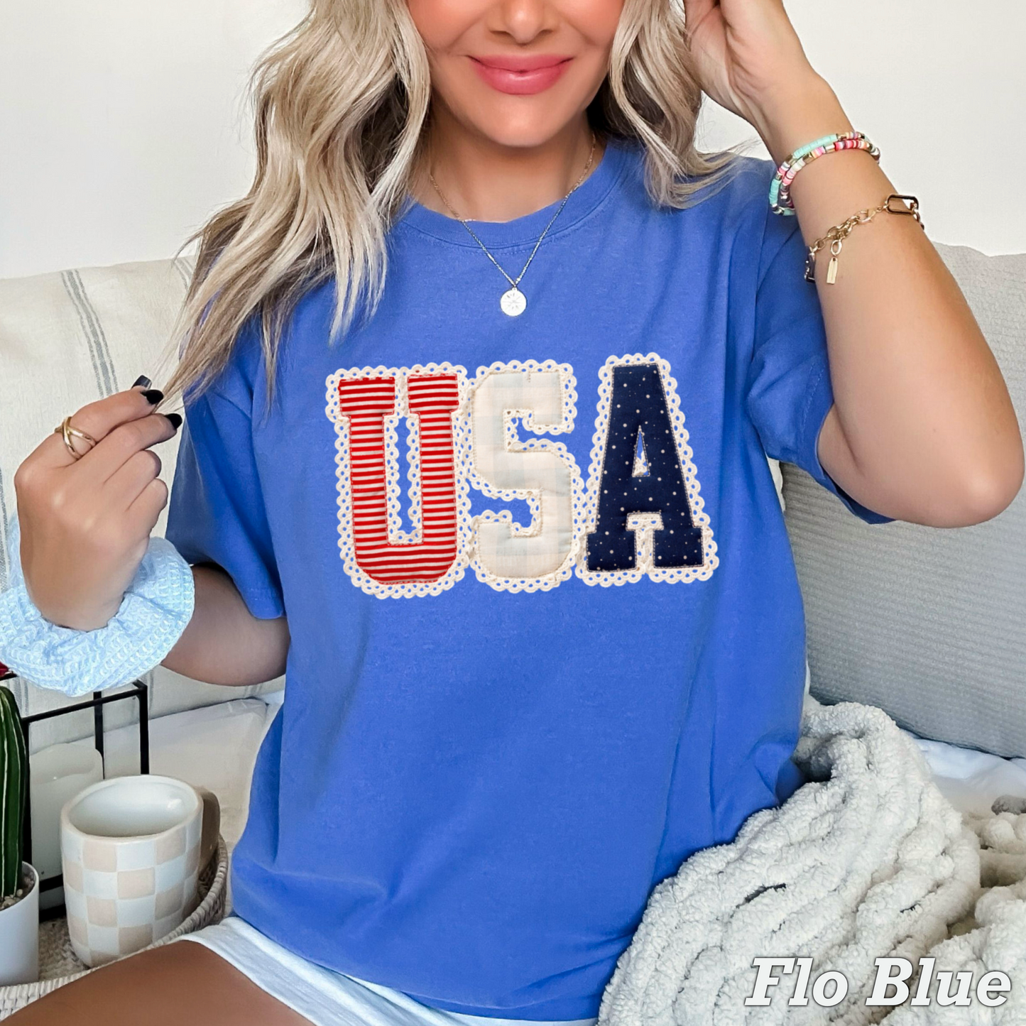 USA Quilted Lace Comfort Color Graphic Tee