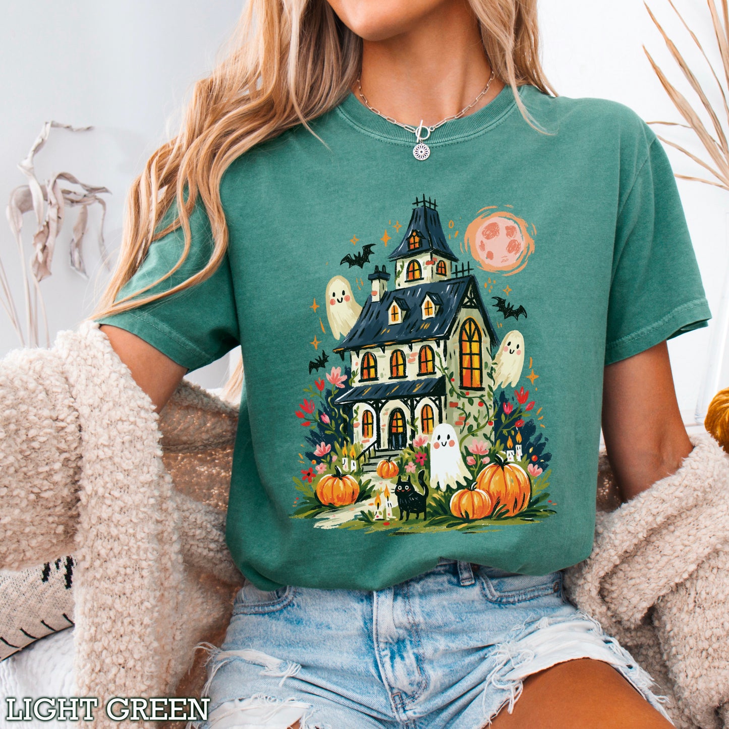 Haunted House Halloween Comfort Color Graphic Tee