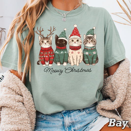 Meowy Christmas Comfort Color Graphic Tee