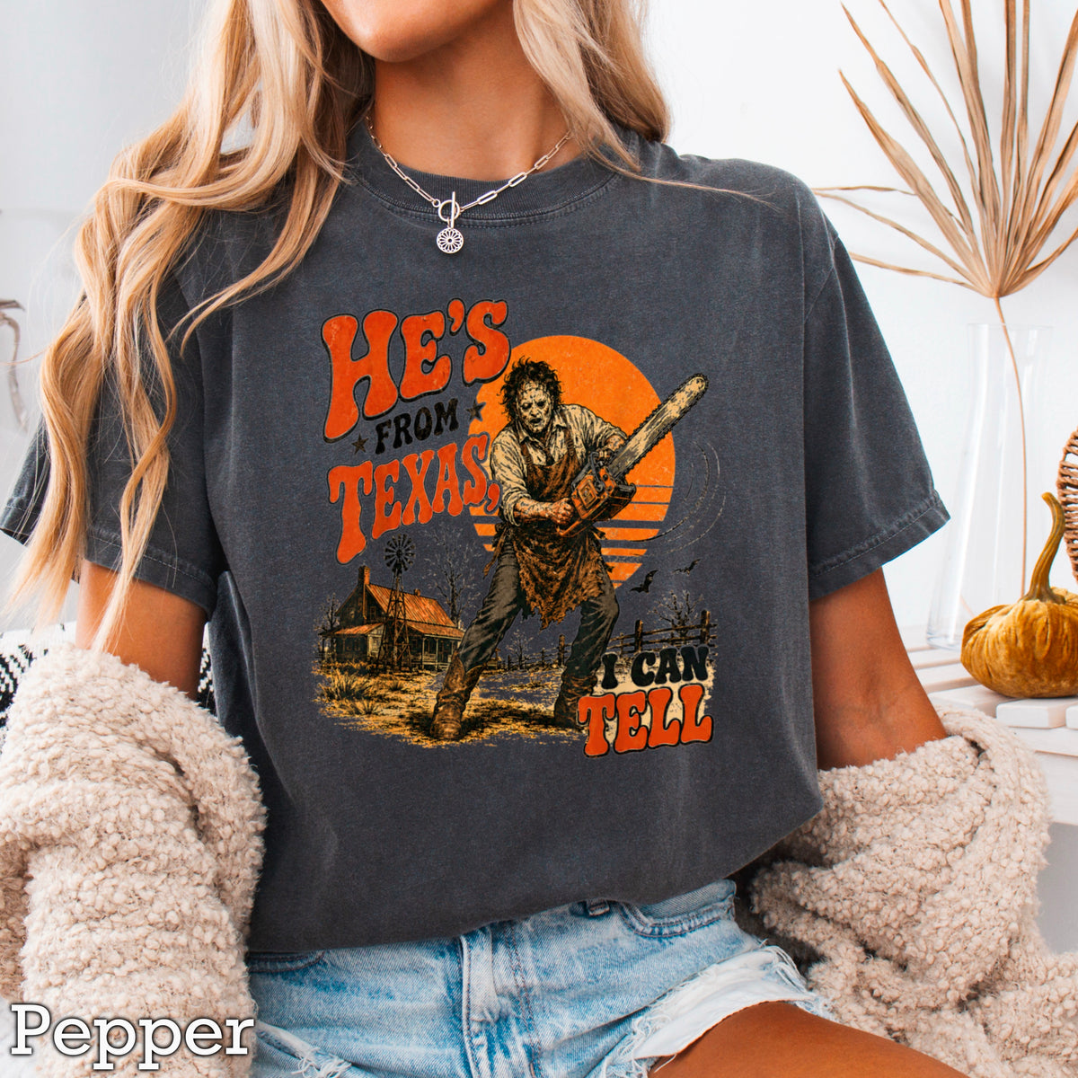 He’s From Texas Halloween Comfort Color Graphic Tee