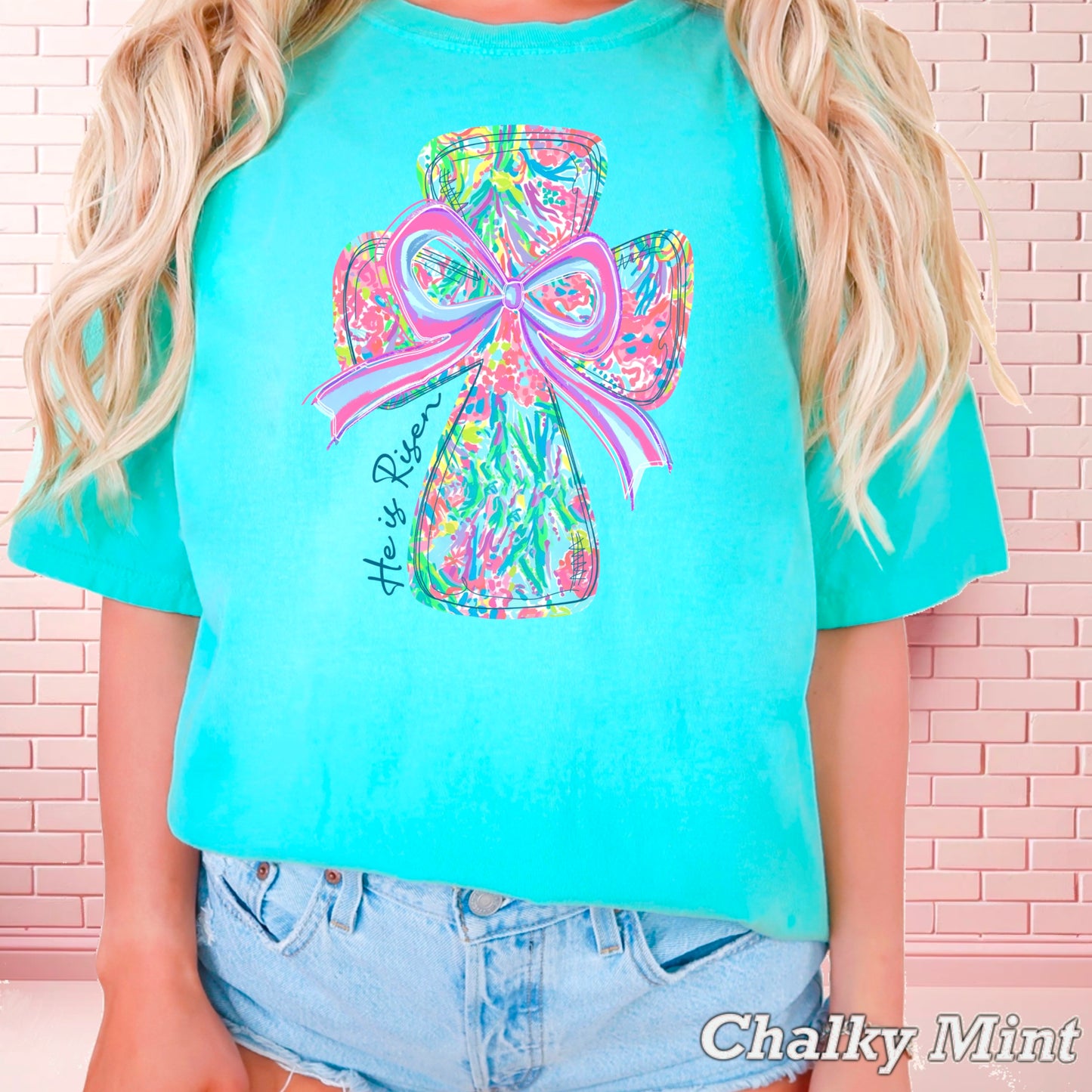 He Is Risen Cross Easter Comfort Color Graphic Tee