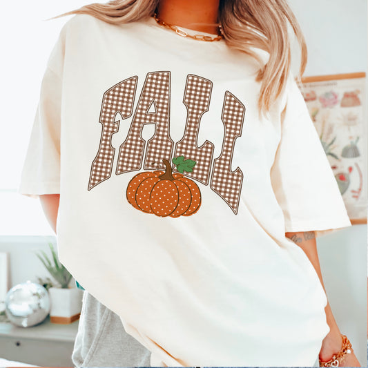 Gingham Fall Pumpkin Comfort Color Graphic Tee