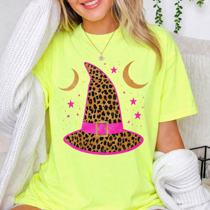 Leopard Witches Hat Halloween Comfort Color Graphic Tee
