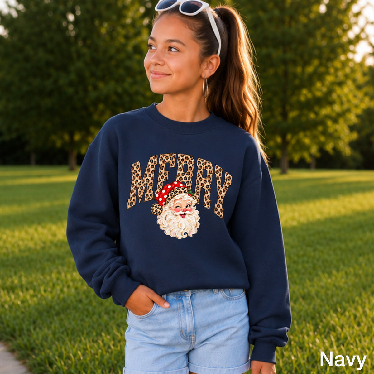 Leopard Merry Christmas Youth Crewneck Sweatshirt