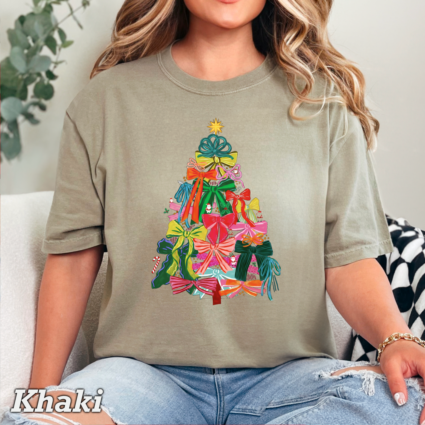Bow Christmas Tree Comfort Color Graphic Tee