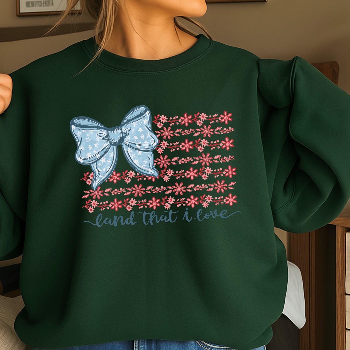 Land Of The Free Patriotic Crewneck Sweatshirt