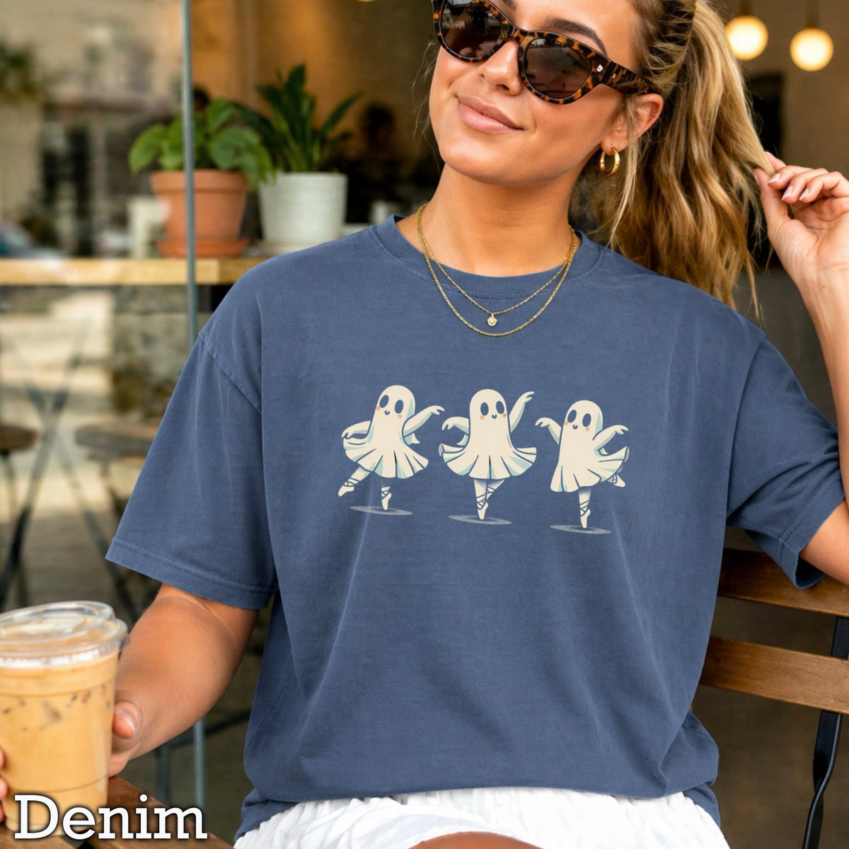 Ballerina Dancing Ghost Halloween Comfort Color Graphic Tee