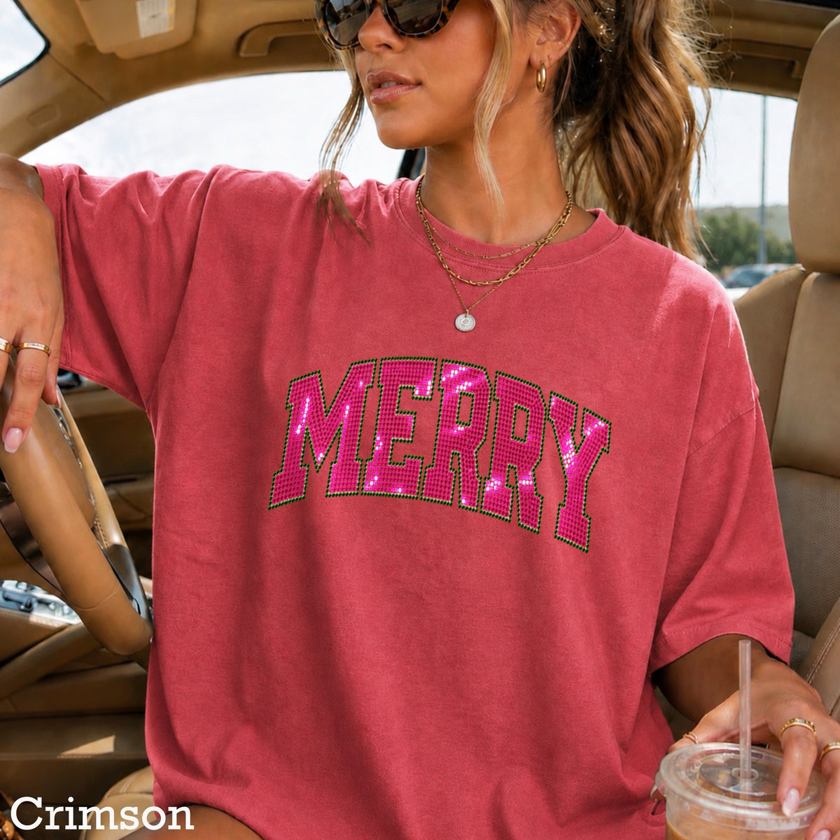 Merry Real Spangles Christmas Comfort Color Graphic Tee