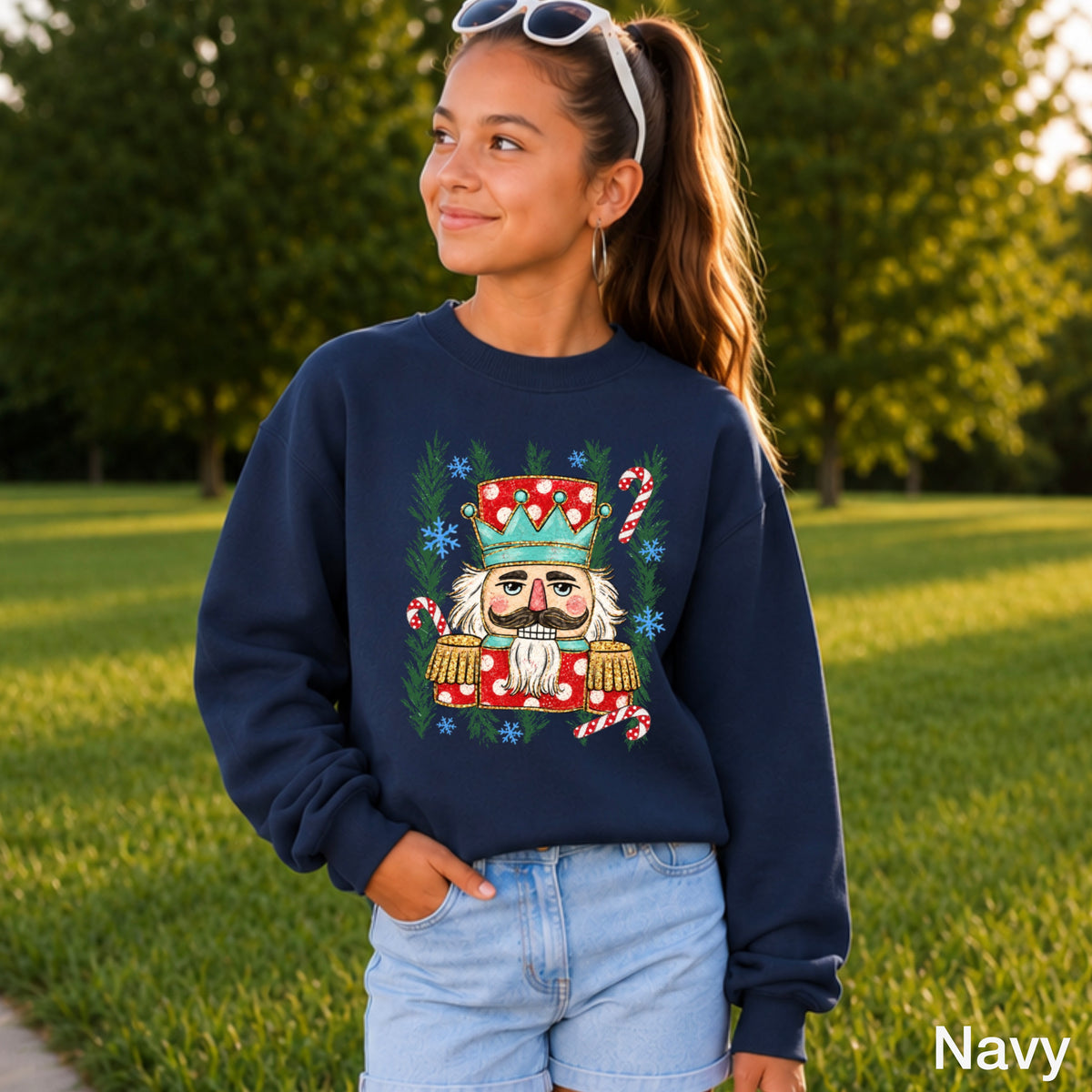Preppy Nutcracker Christmas Youth Crewneck Sweatshirt
