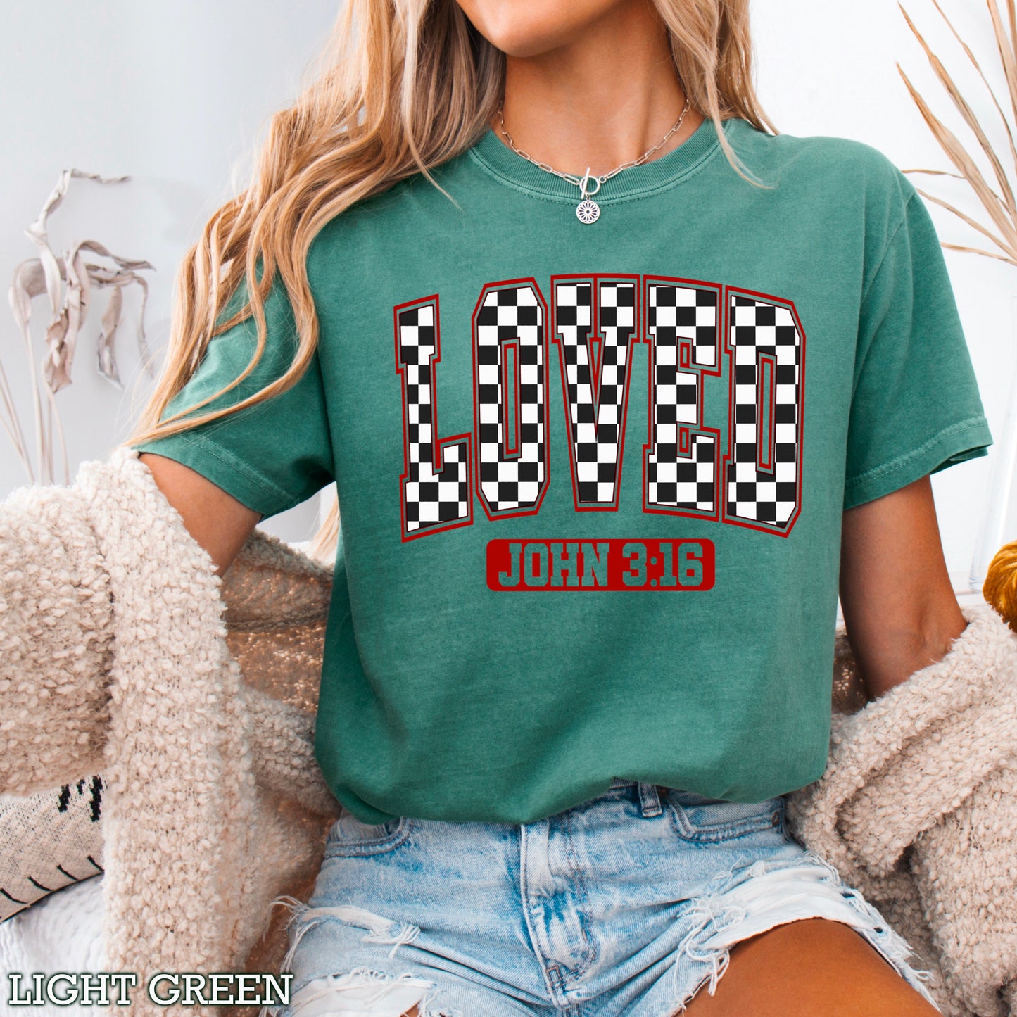 Checkered Loved John 3:16 Valentine’s Day Comfort Color Graphic Tee