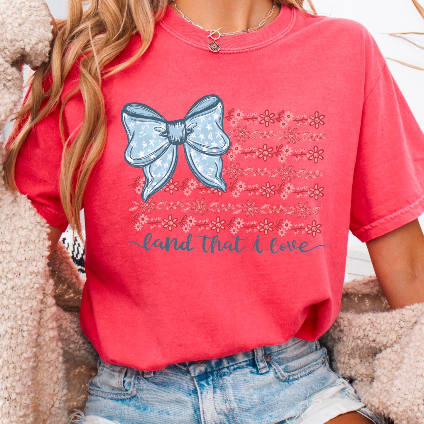 Land Of The Free Patriotic Comfort Color Graphic Tee