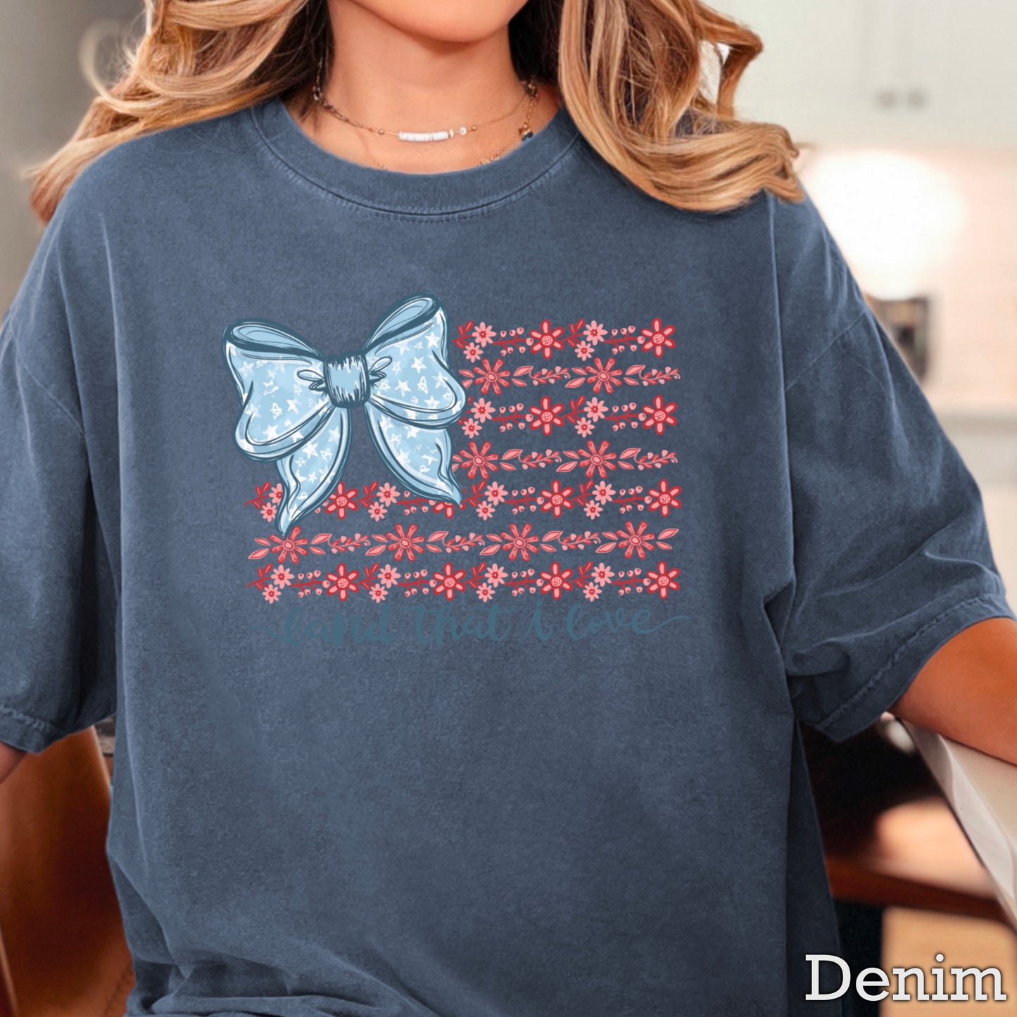 Land Of The Free Patriotic Comfort Color Graphic Tee