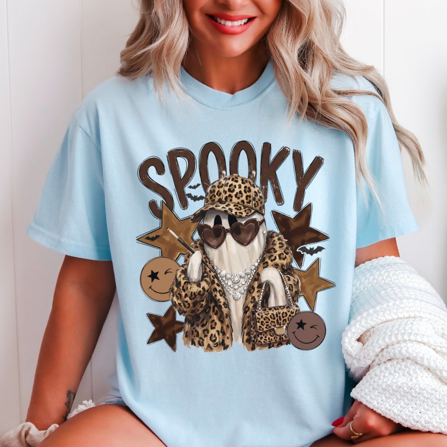 Leopard Spooky Ghost Comfort Color Graphic Tee