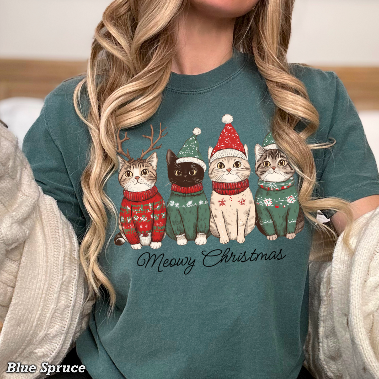 Meowy Christmas Comfort Color Graphic Tee