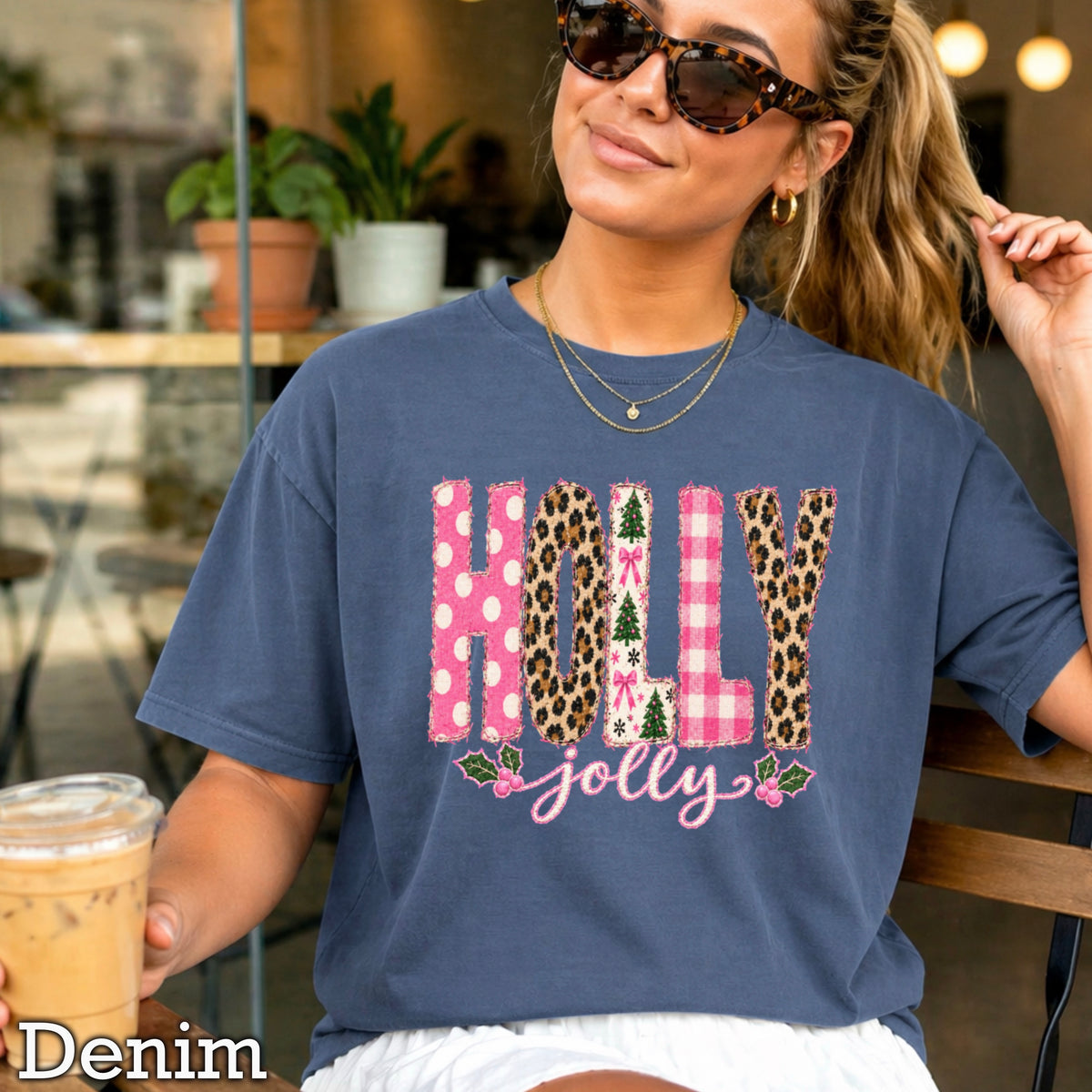 Leopard Holly Jolly Christmas Comfort Color Graphic Tee