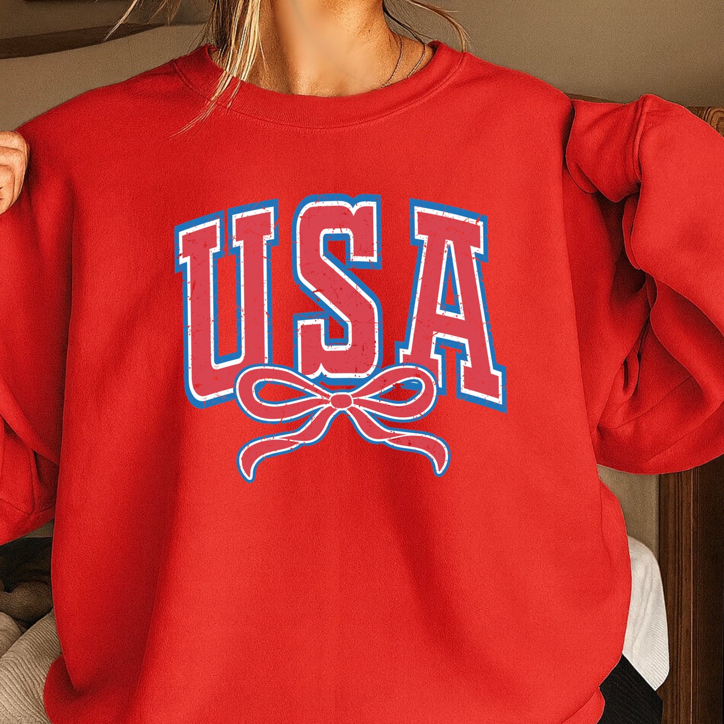 USA Coquette Bow Crewneck Sweatshirt