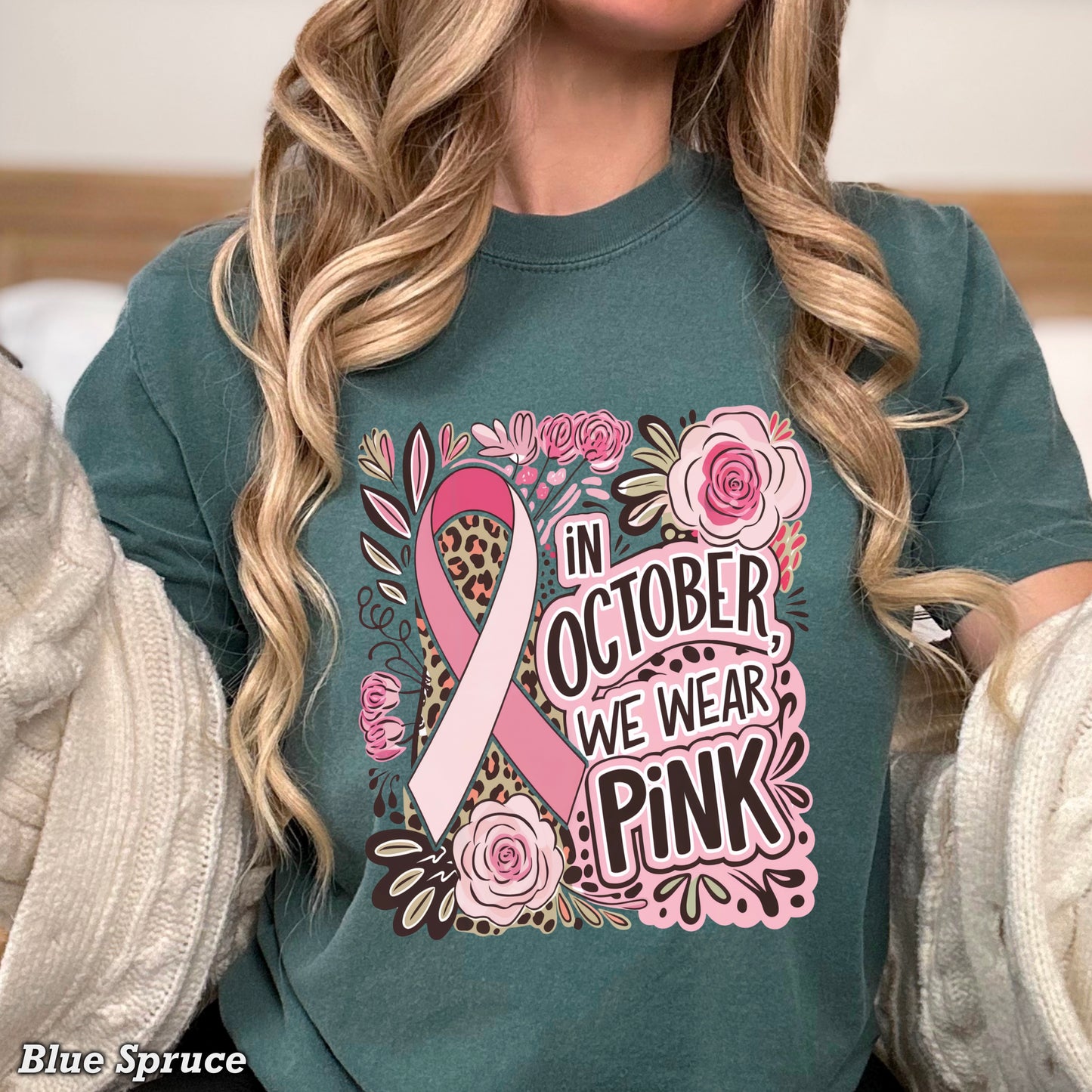 In October We Wear Pink Cancer Comfort Color Graphic Tee