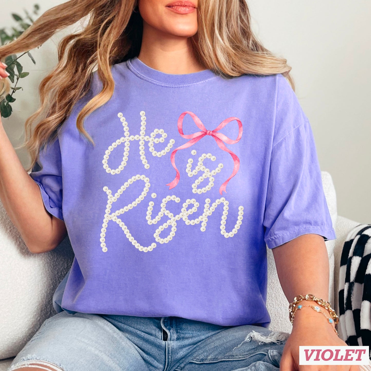 He Is Risen Easter Comfort Color Graphic Tee