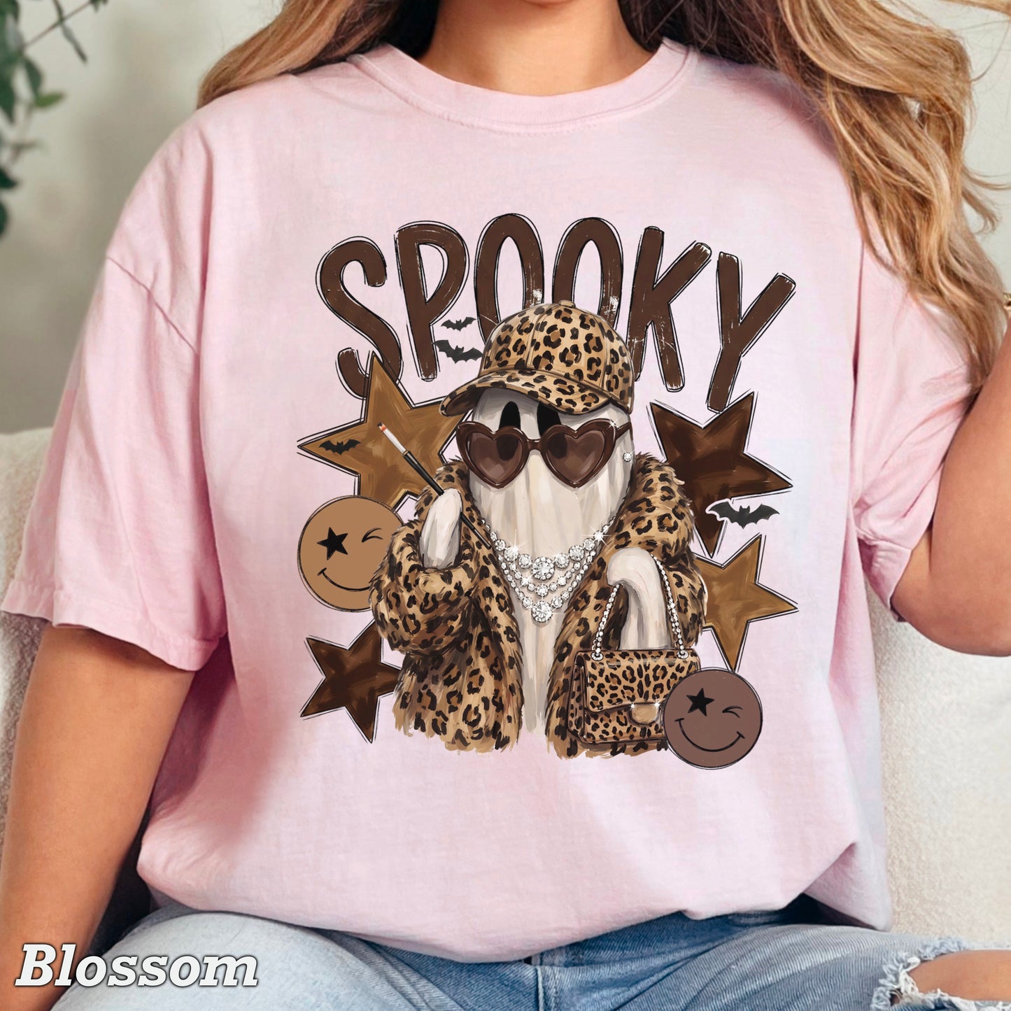 Leopard Spooky Ghost Comfort Color Graphic Tee