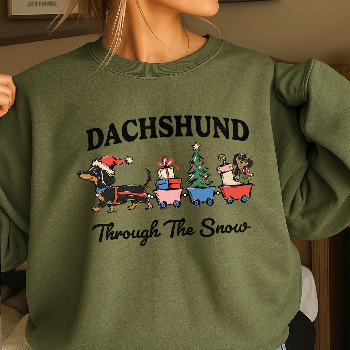 Dachshund Through the Snow Christmas Crewneck Sweatshirt