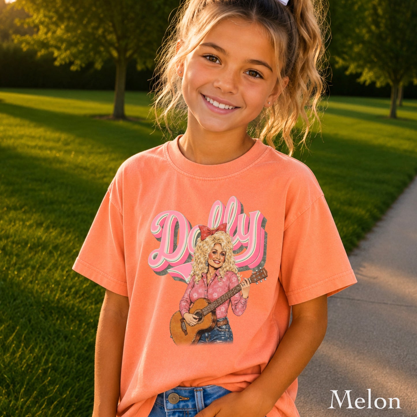 Pink Dolly Guitar Youth Comfort Color T-Shirt