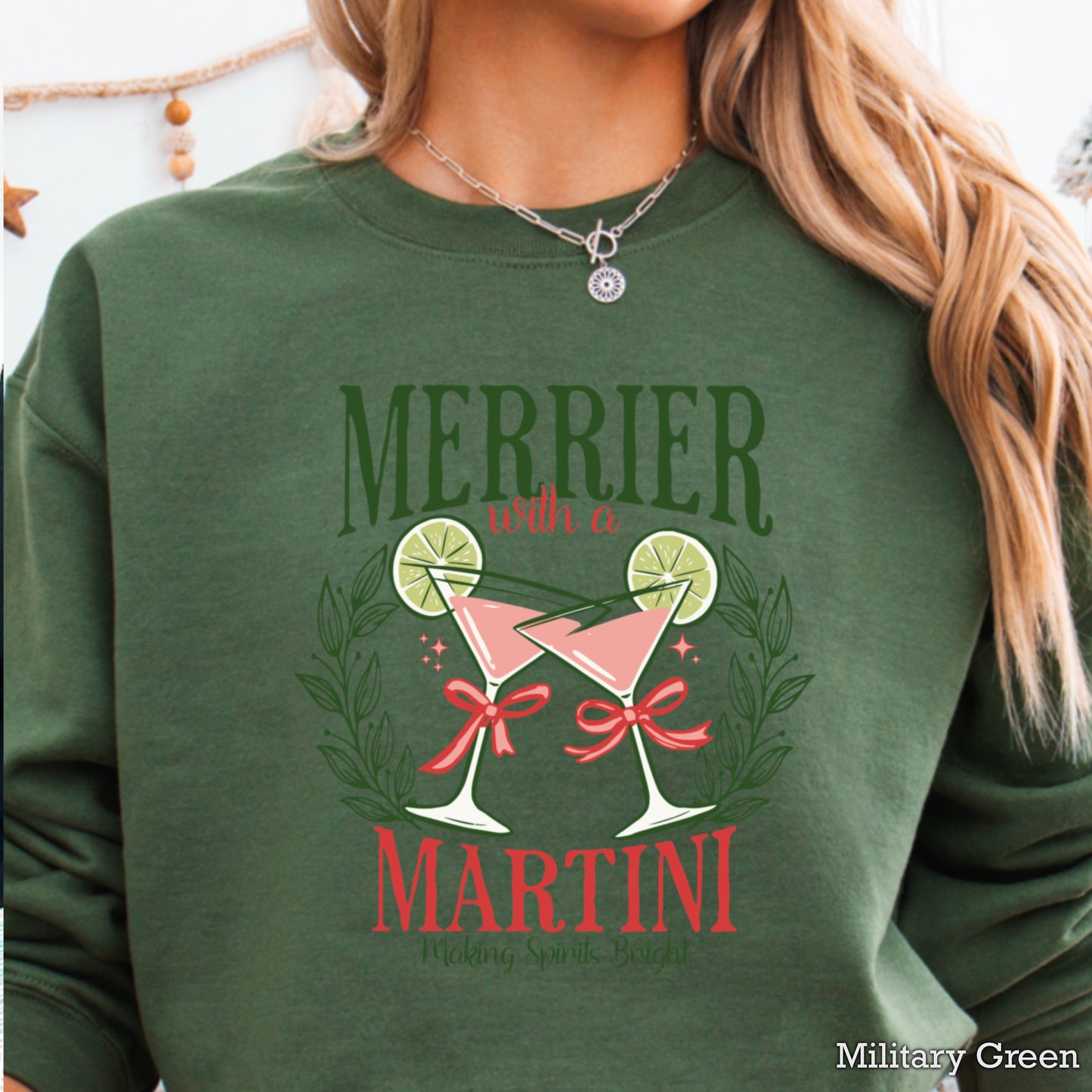 Merrier With A Martini Christmas Crewneck Sweatshirt