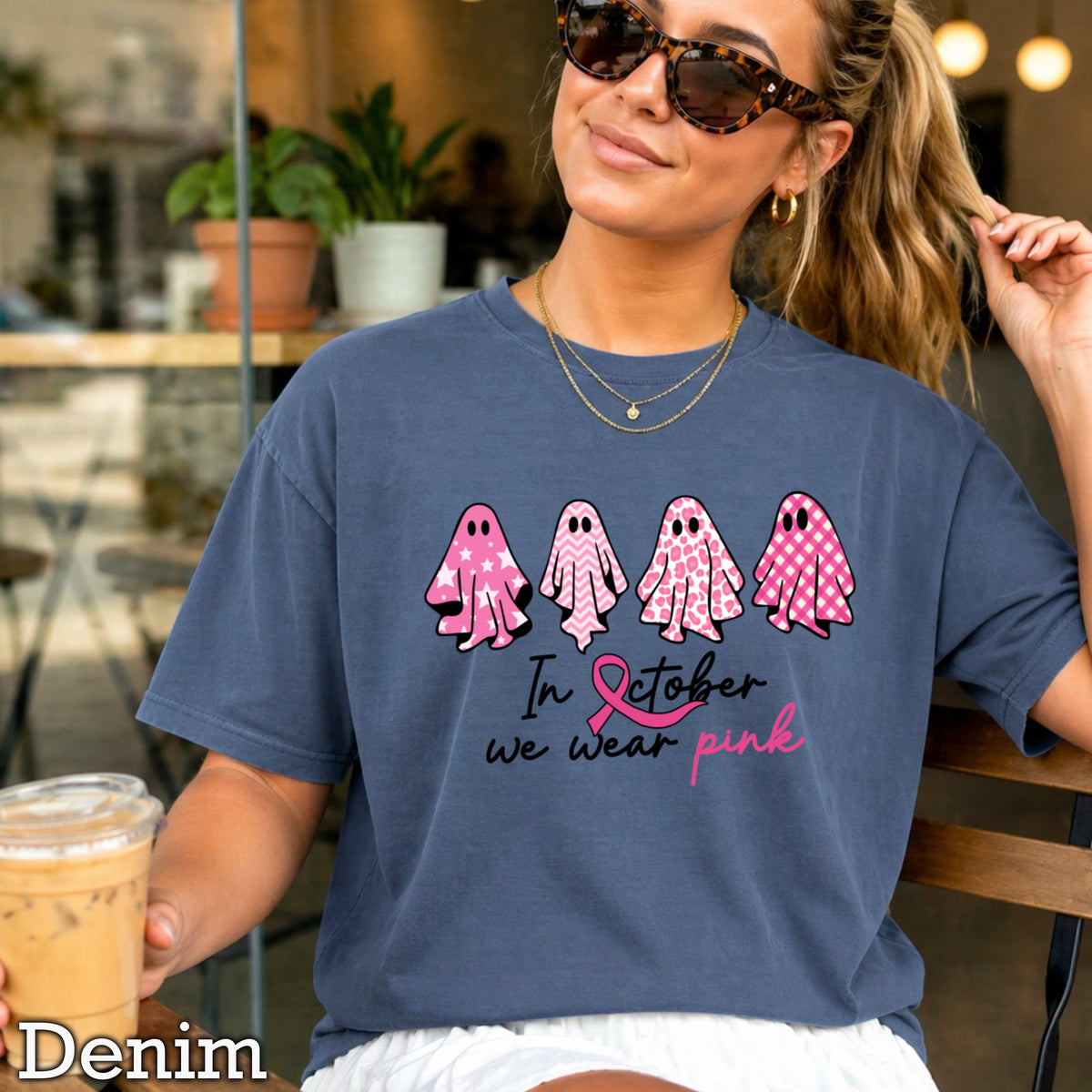 In October We Wear Pink Comfort Color Graphic Tee
