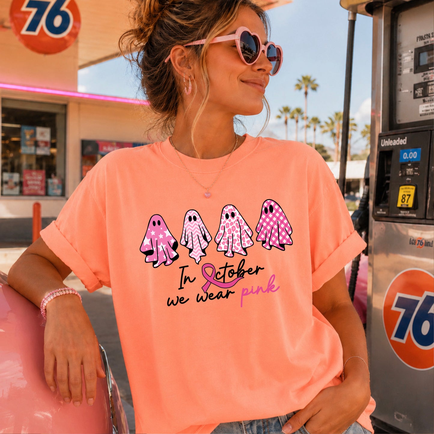 In October We Wear Pink Comfort Color Graphic Tee