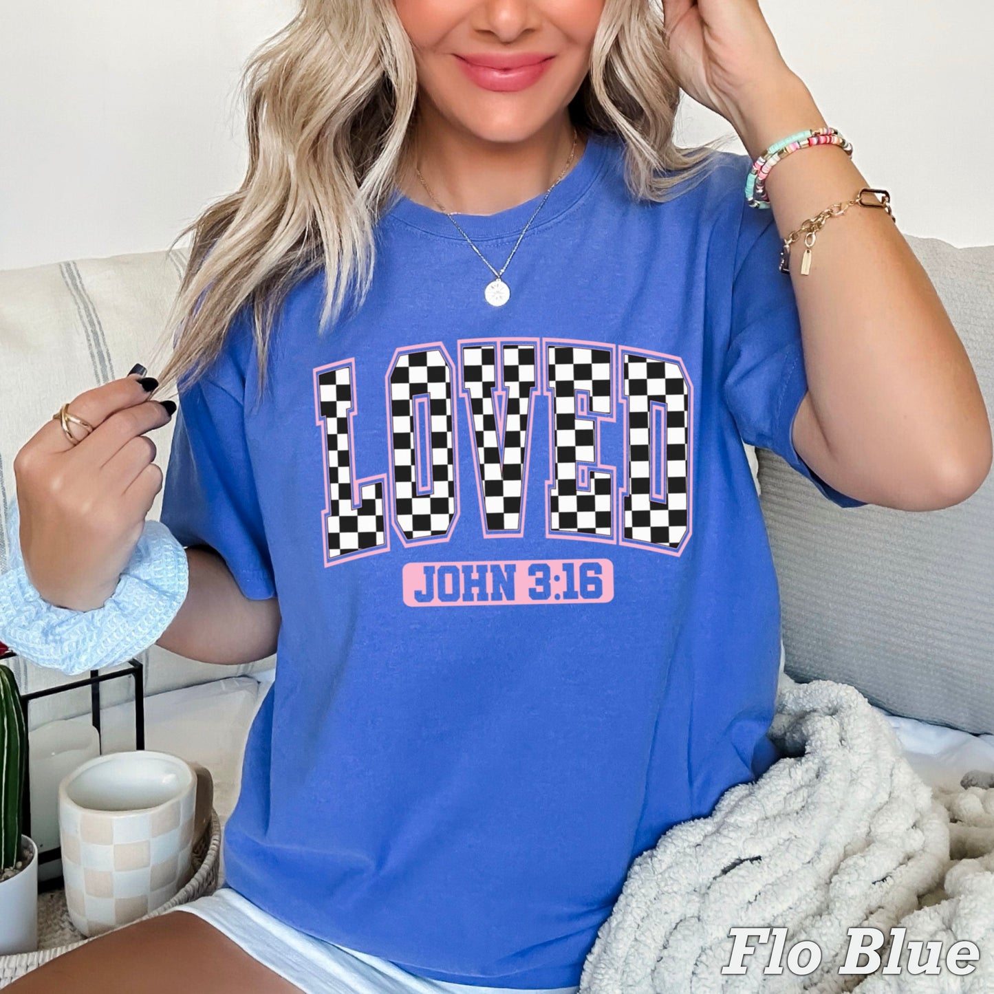 Checkered Loved John 3:16 Valentine’s Day Comfort Color Graphic Tee