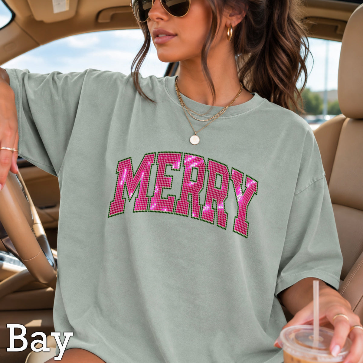 Merry Real Spangles Christmas Comfort Color Graphic Tee