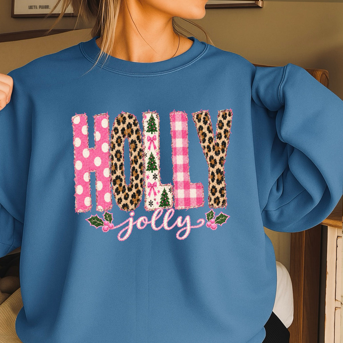 Leopard Holly Jolly Christmas Crewneck Sweatshirt