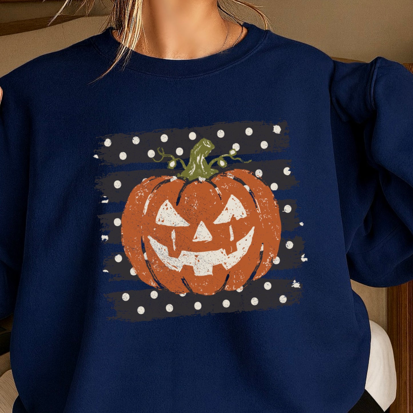 Polka Dot Halloween Pumpkin Crewneck Sweatshirt
