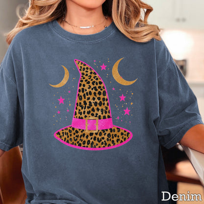 Leopard Witches Hat Halloween Comfort Color Graphic Tee