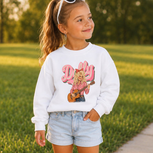 Pink Dolly Guitar Youth Crewneck Sweatshirt