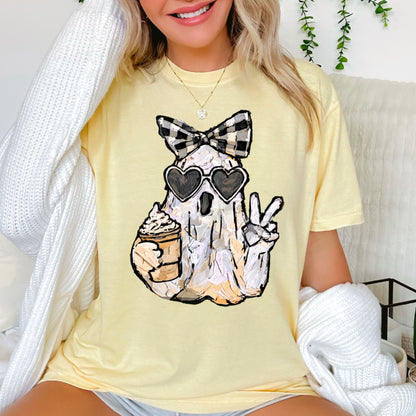 Preppy Ghost Halloween Comfort Color Graphic Tee