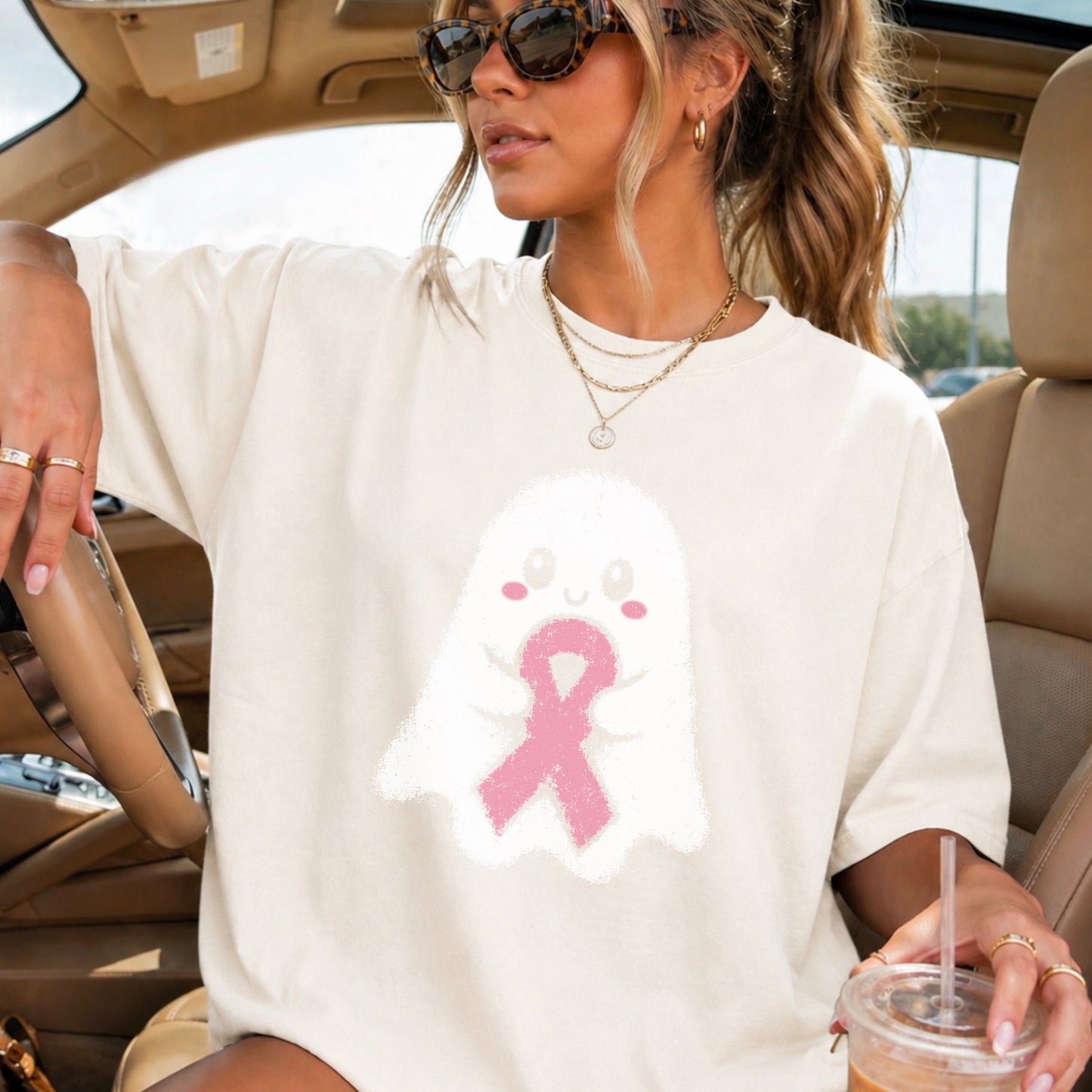 Breast Cancer Ghost Comfort Color Graphic Tee
