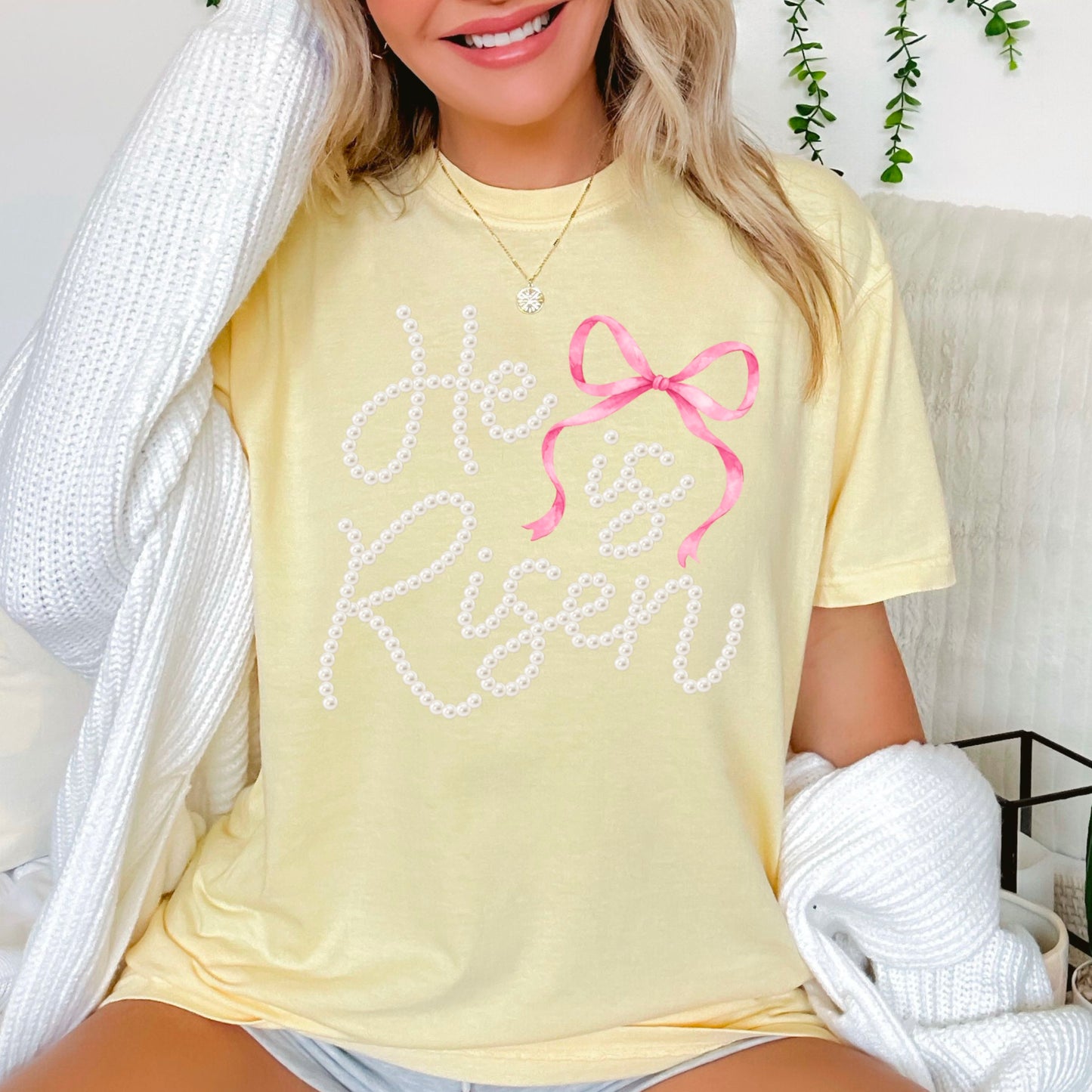He Is Risen Easter Comfort Color Graphic Tee