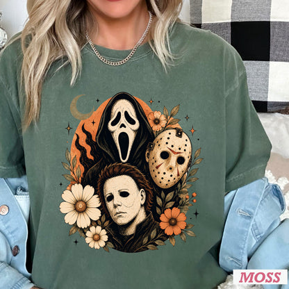 Floral Halloween Characters Comfort Color Graphic Tee
