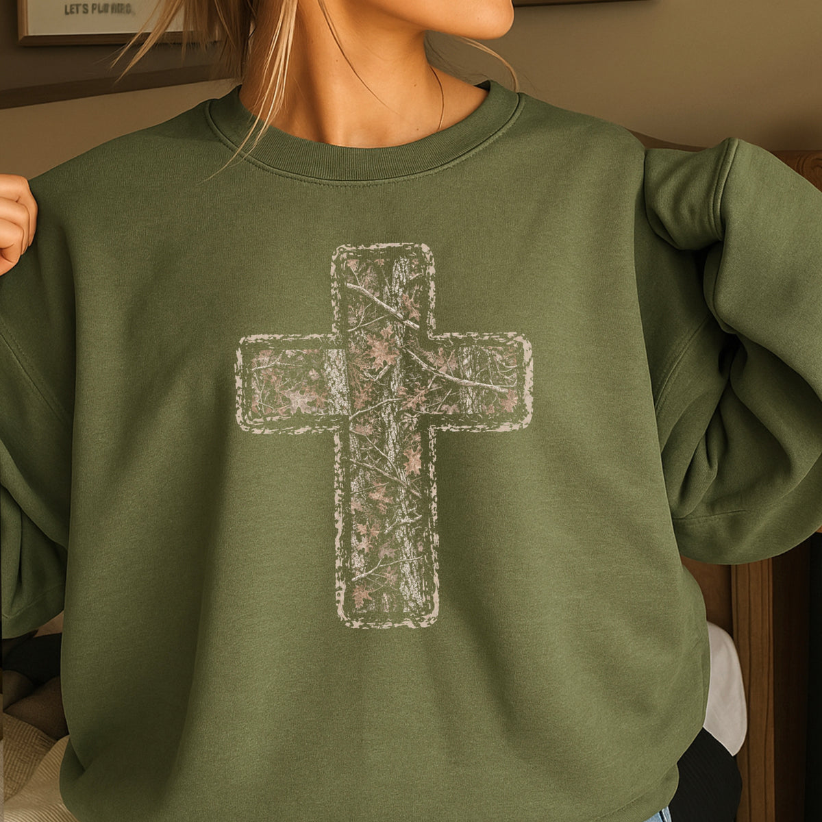 Camo Cross Christian Crewneck Sweatshirt
