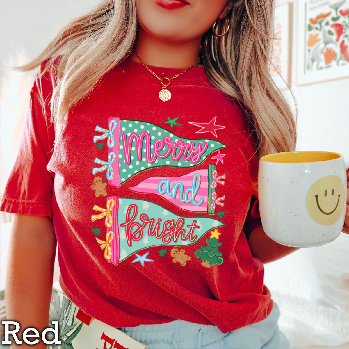 Merry And Bright Christmas Comfort Color Graphic Tee