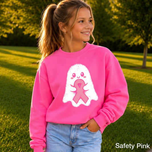 Breast Cancer Ghost Youth Crewneck Sweatshirt