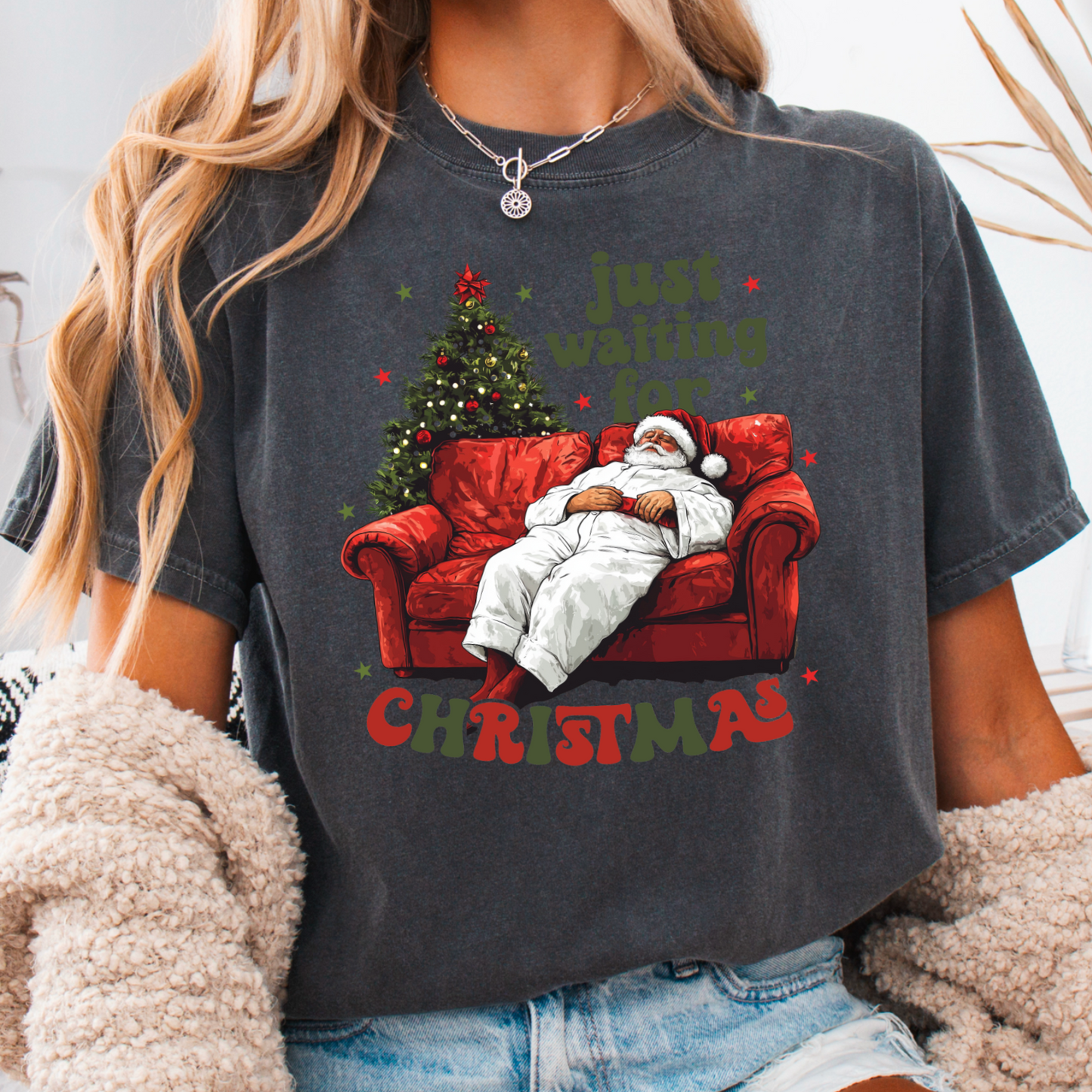 Just Waiting For Christmas Comfort Color Graphic Tee