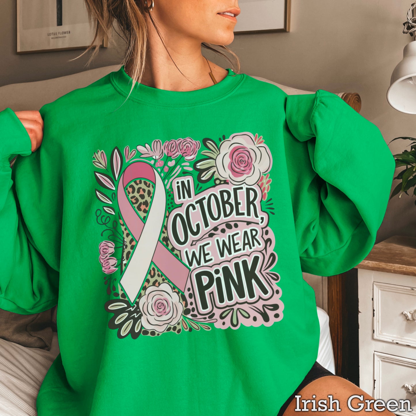 In October We Wear Pink Crewneck Sweatshirt