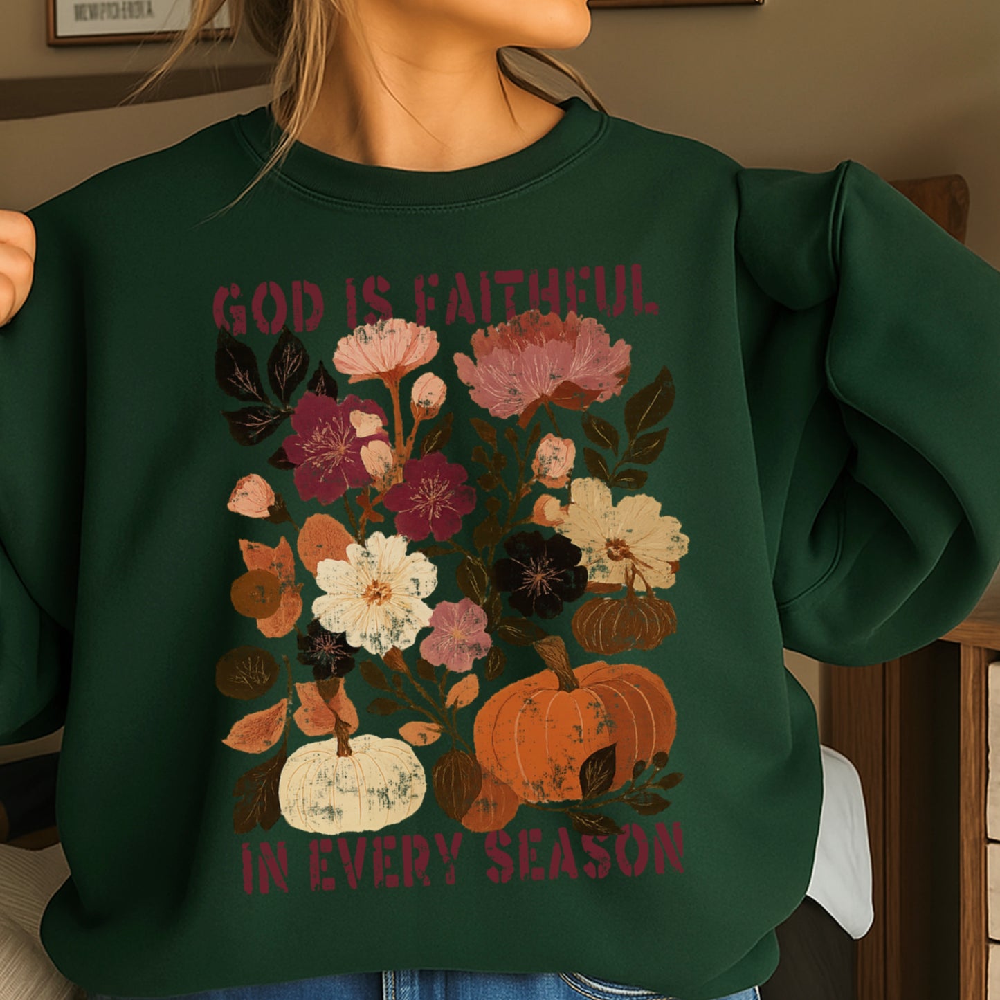 God Is Faithful In Every Season Plum Crewneck Sweatshirt