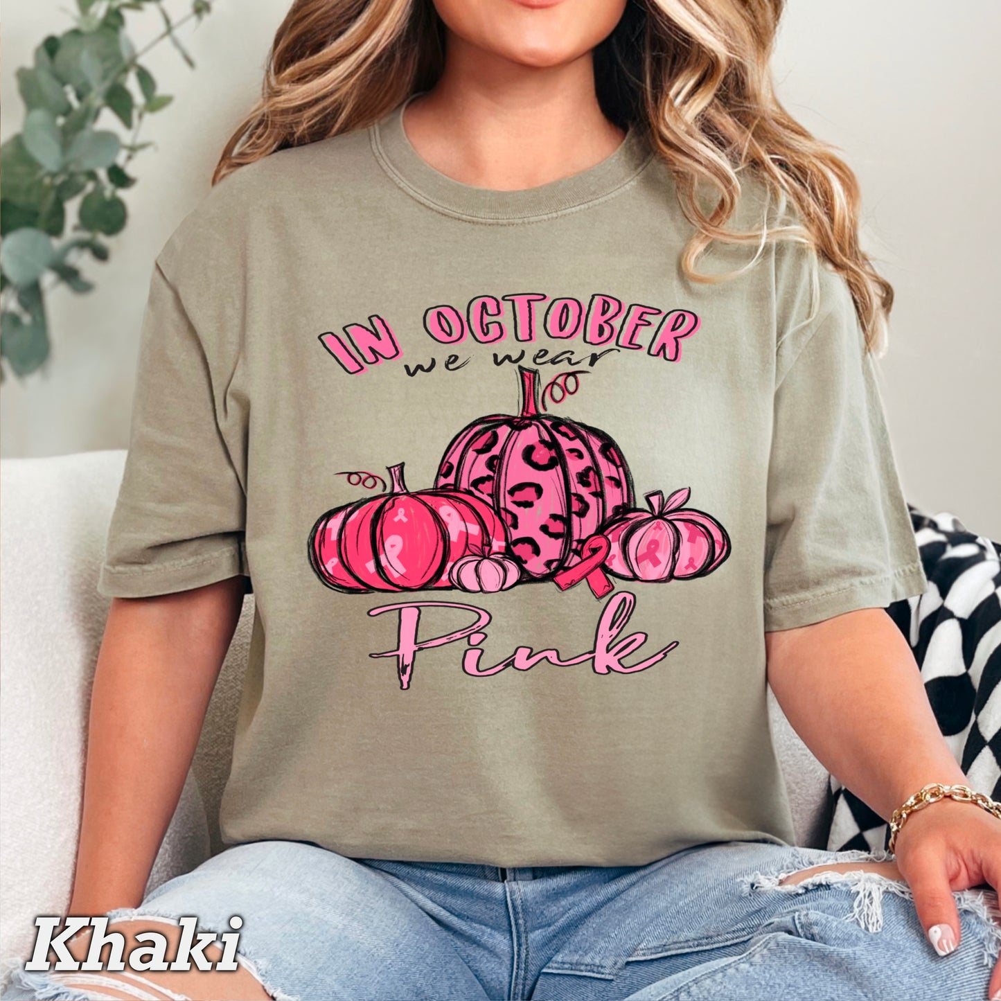 In October We Wear Pink Cancer Comfort Color Graphic Tee