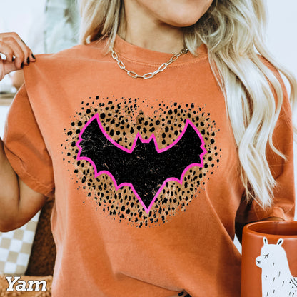 Leopard Bat Halloween Comfort Color Graphic Tee