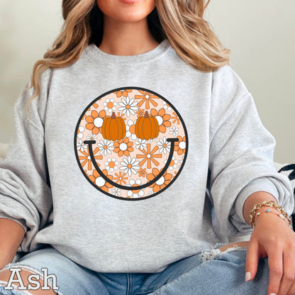Floral  Face Pumpkin Crewneck Sweatshirt