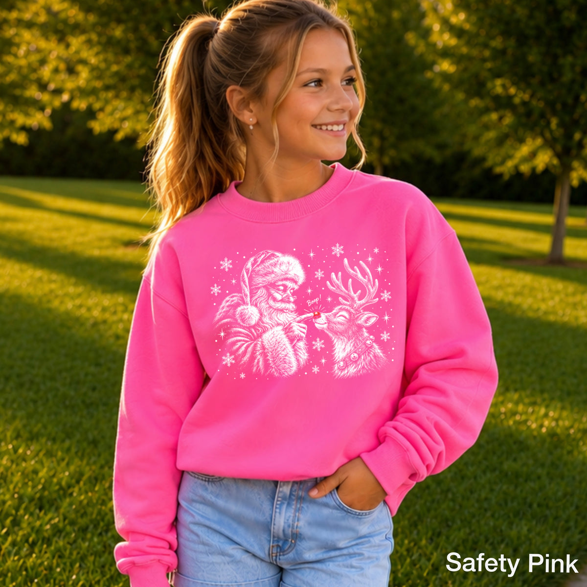 Santa Boop Christmas Youth Crewneck Sweatshirt